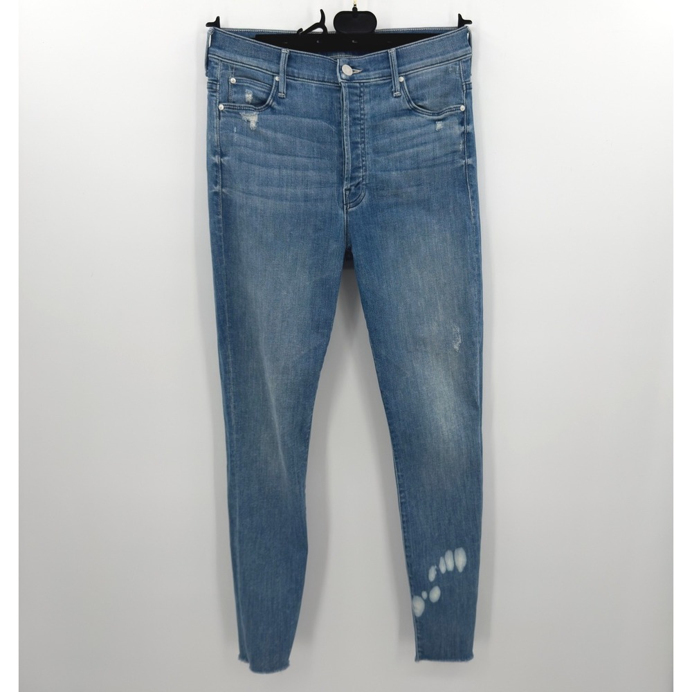 MOTHER The Stunner Ankle Fray Jeans Graffiti Girl Distressed Bleached Size 28‎